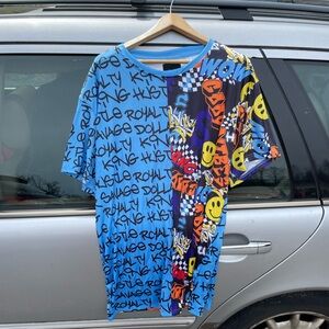 Chams Men’s Blue Graffiti Short Sleeve Shirt